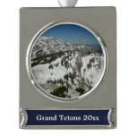 Snowy Peaks of Grand Teton Mountains I Photography Silver Plated Banner Ornament