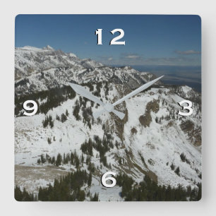 Snowy Peaks of Grand Teton Mountains I Photography Square Wall Clock