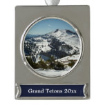 Snowy Peaks of Grand Teton Mountains II Photo Silver Plated Banner Ornament