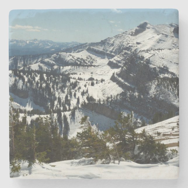 Snowy Peaks of Grand Teton Mountains II Photo Stone Coaster (Front)