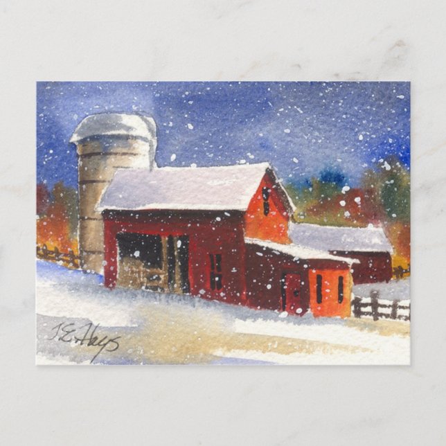 Snowy Pennsylvania Barns Postcard (Front)