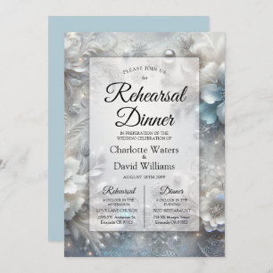 Snowy Petals in Frozen Bloom Rehearsal Dinner Invitation