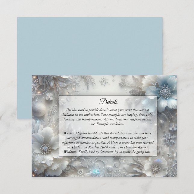 Snowy Petals in Frozen Bloom Wedding Enclosure Card (Front/Back)