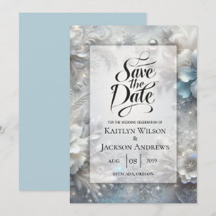 Snowy Petals in Frozen Bloom Wedding Save The Date