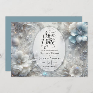 Snowy Petals in Frozen Bloom Wedding Save The Date