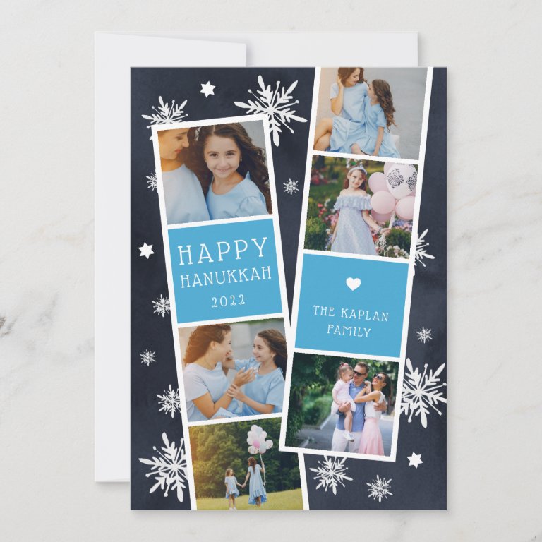 Snowy Photobooth Hanukkah Photo Collage Holiday                    Card