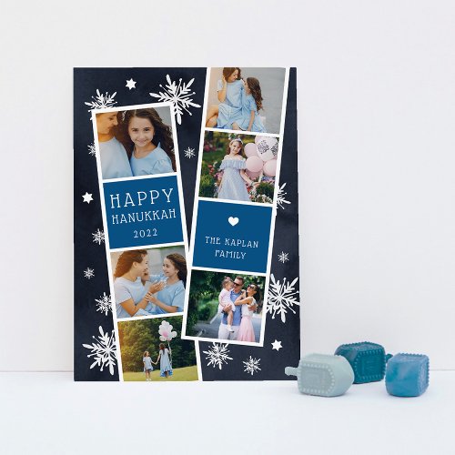 Snowy Photobooth Hanukkah Photo Collage Holiday Card