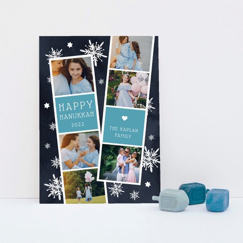 Snowy Photobooth Hanukkah Photo Collage Holiday Card