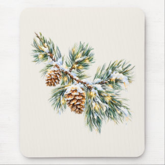 Snowy Pine Branch Mouse Pad