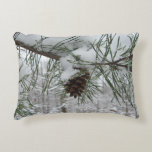 Snowy Pine Branch Winter Nature Photography Accent Pillow