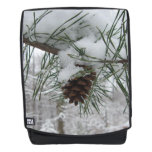 Snowy Pine Branch Winter Nature Photography Backpack