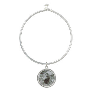 Snowy Pine Branch Winter Nature Photography Bangle Bracelet