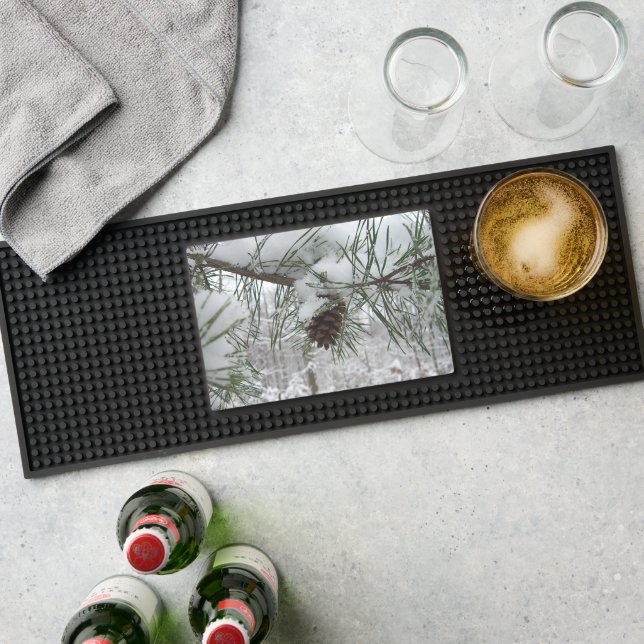 Snowy Pine Branch Winter Nature Photography Bar Mat (Insitu (Bar 1))