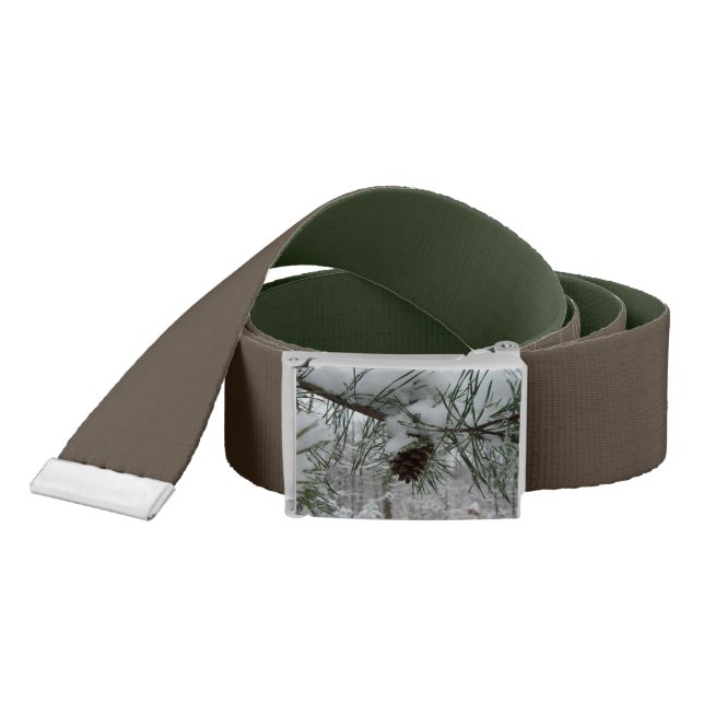Snowy Pine Branch Winter Nature Photography Belt (Snake)