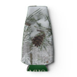 Snowy Pine Branch Winter Nature Photography Bottle Cooler