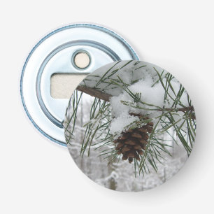 Snowy Pine Branch Winter Nature Photography Bottle Opener