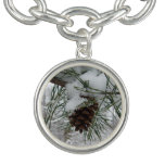 Snowy Pine Branch Winter Nature Photography Bracelet