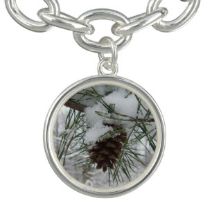 Snowy Pine Branch Winter Nature Photography Bracelet