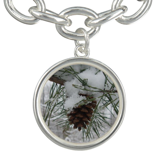 Snowy Pine Branch Winter Nature Photography Bracelet (Design)