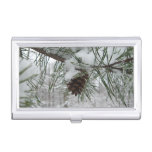 Snowy Pine Branch Winter Nature Photography Business Card Holder