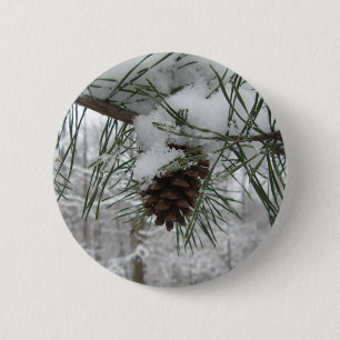 Snowy Pine Branch Winter Nature Photography Button