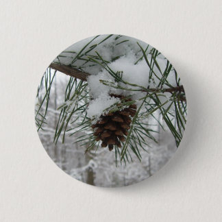 Snowy Pine Branch Winter Nature Photography Button