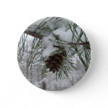 Snowy Pine Branch Winter Nature Photography Button