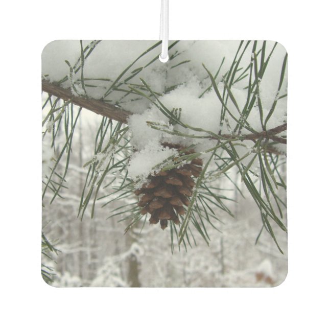 Snowy Pine Branch Winter Nature Photography Car Air Freshener (Front)