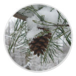 Snowy Pine Branch Winter Nature Photography Ceramic Knob