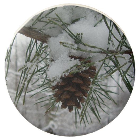 Snowy Pine Branch Winter Nature Photography Chocolate Covered Oreo (Front)