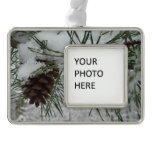 Snowy Pine Branch Winter Nature Photography Christmas Ornament
