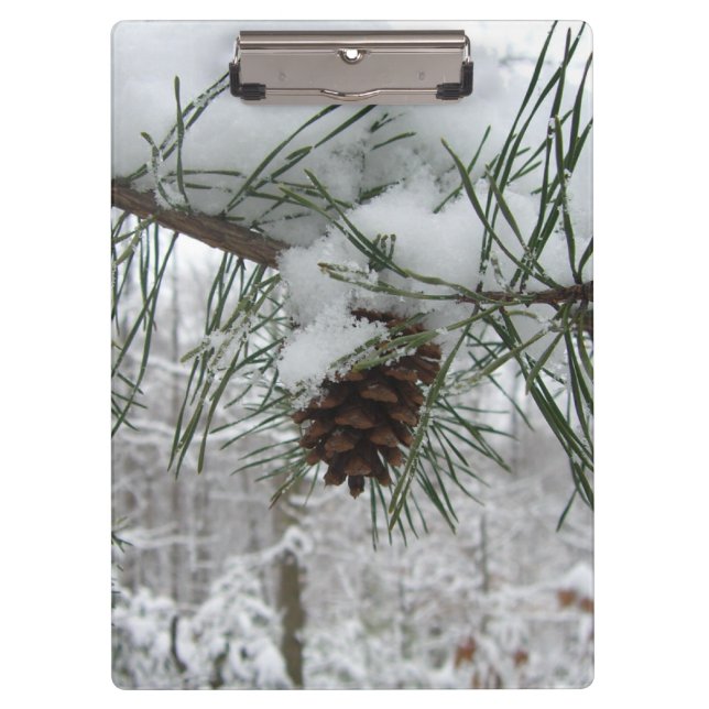 Snowy Pine Branch Winter Nature Photography Clipboard (Front)