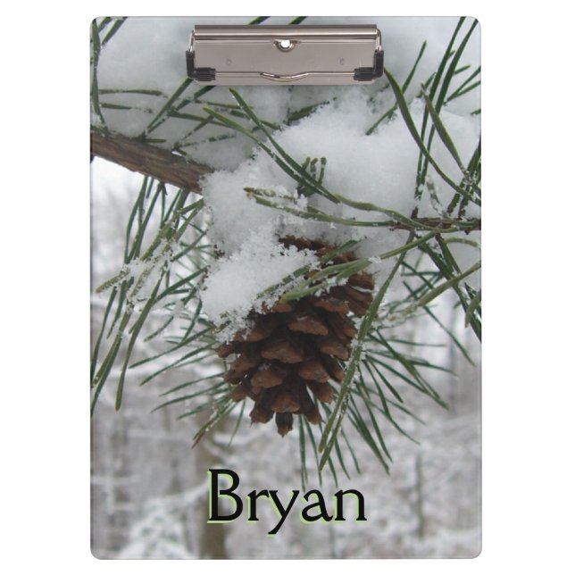 Snowy Pine Branch Winter Nature Photography Clipboard (Front)
