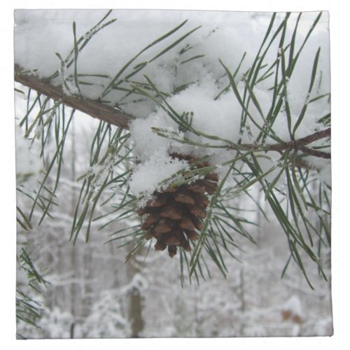 Snowy Pine Branch Winter Nature Photography Cloth Napkin