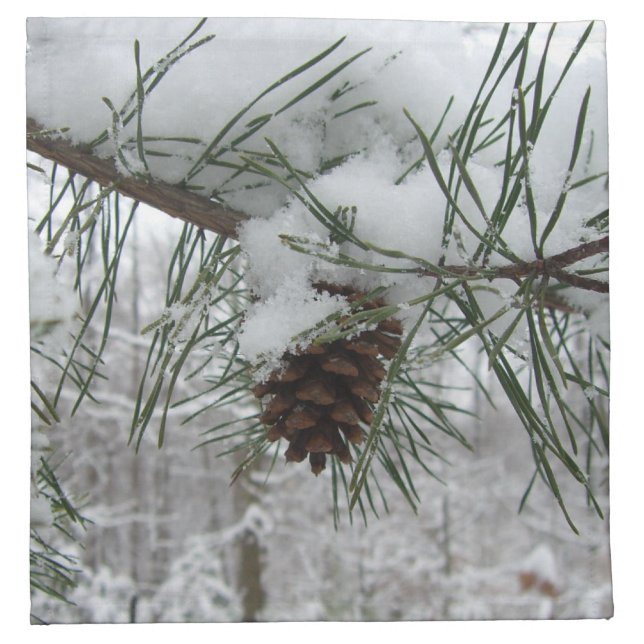 Snowy Pine Branch Winter Nature Photography Cloth Napkin (Front)