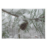 Snowy Pine Branch Winter Nature Photography Cloth Placemat