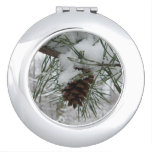 Snowy Pine Branch Winter Nature Photography Compact Mirror