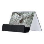 Snowy Pine Branch Winter Nature Photography Desk Business Card Holder