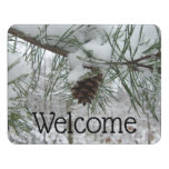 Snowy Pine Branch Winter Nature Photography Door Sign