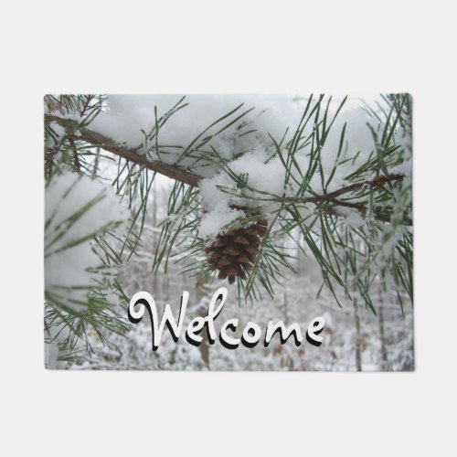 Snowy Pine Branch Winter Nature Photography Doormat