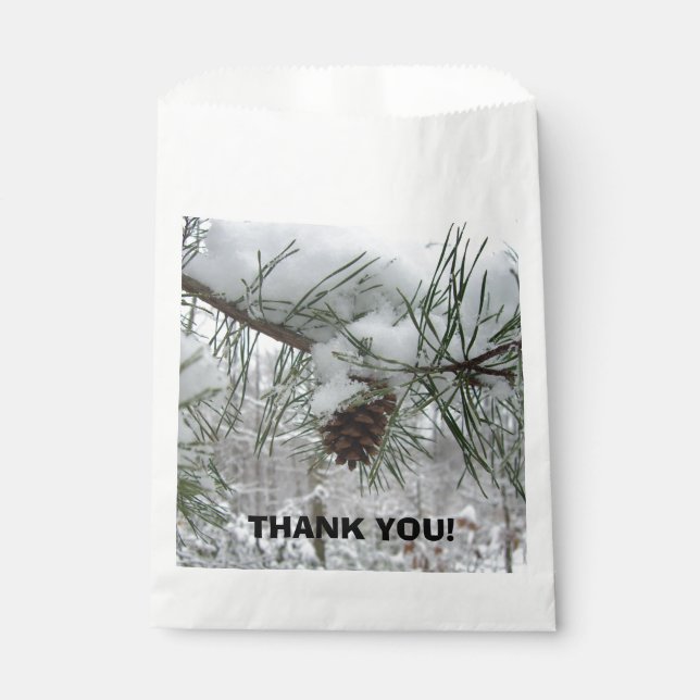 Snowy Pine Branch Winter Nature Photography Favor Bag (Front)