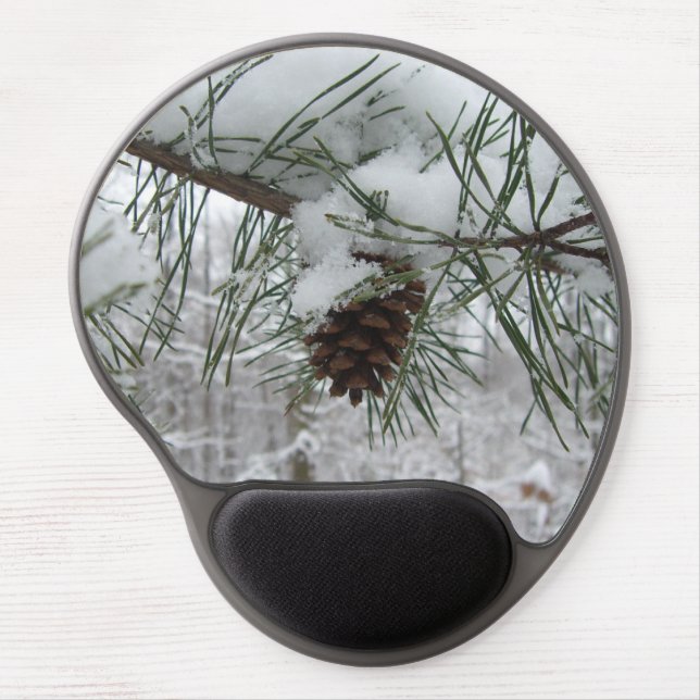 Snowy Pine Branch Winter Nature Photography Gel Mouse Pad (Front)