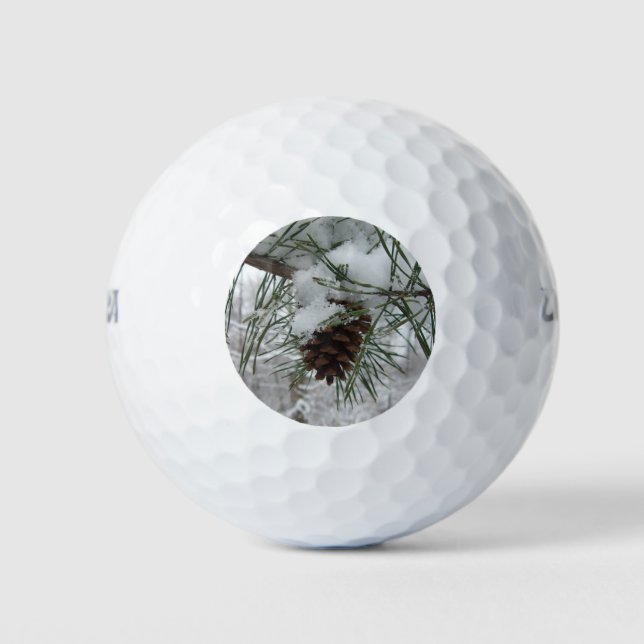 Snowy Pine Branch Winter Nature Photography Golf Balls (Front)