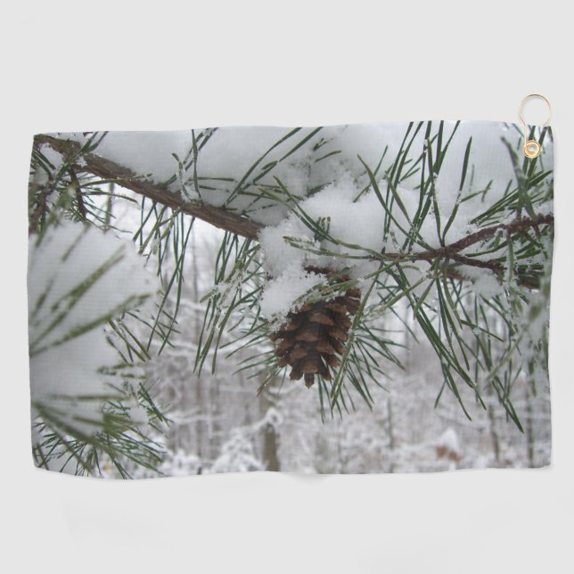 Snowy Pine Branch Winter Nature Photography Golf Towel (Horizontal)