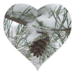 Snowy Pine Branch Winter Nature Photography Heart Sticker
