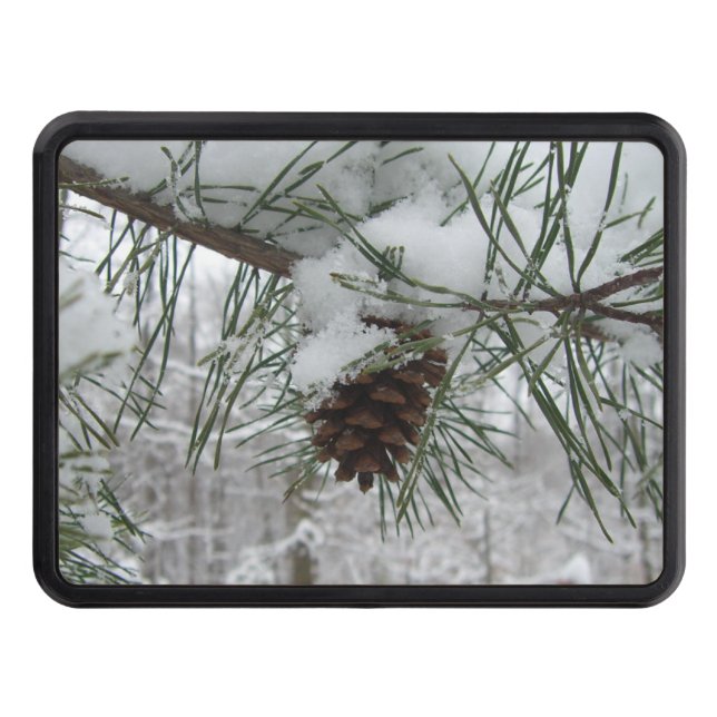 Snowy Pine Branch Winter Nature Photography Hitch Cover (Front)