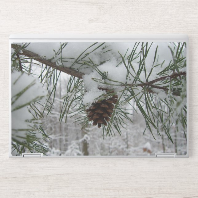 Snowy Pine Branch Winter Nature Photography HP Laptop Skin (Front)
