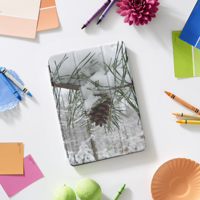 Snowy Pine Branch Winter Nature Photography iPad Pro Cover (Desk)