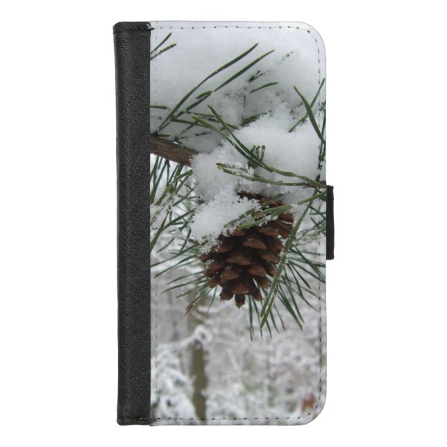 Snowy Pine Branch Winter Nature Photography iPhone Wallet Case (Front)