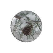 Snowy Pine Branch Winter Nature Photography Jelly Belly Tin (Top)